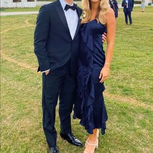 Cinq a Sept Gigi Navy Ruffle Feather Silk Maxi